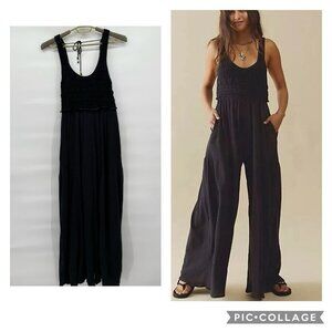Free People Soleil One Piece Jumpsuit Size S Black Texture Crochet Tank